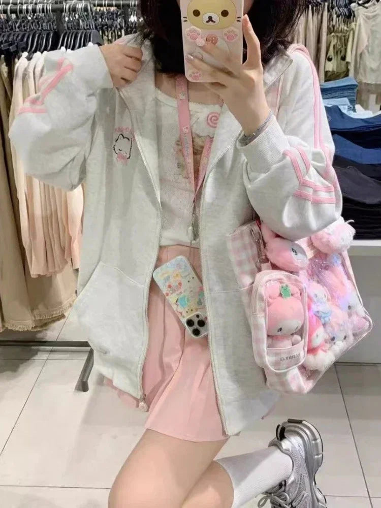 Kawaii Zipper Hoodie Women